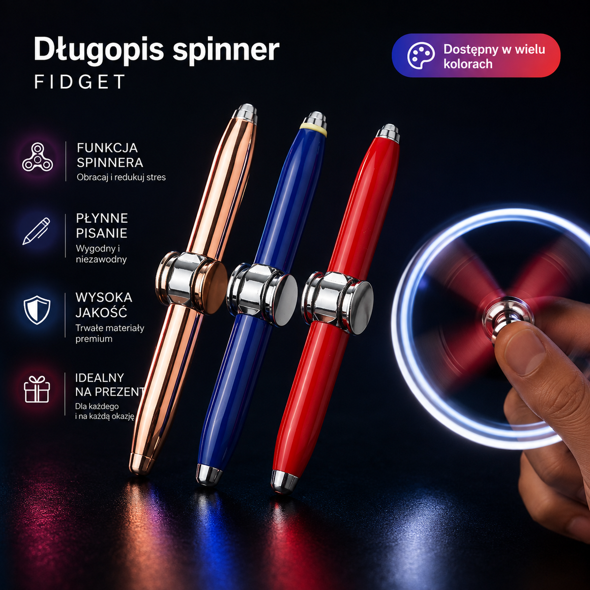 Długopis Fidget Spinner LED – Wirujący Żyroskop z Podświetleniem